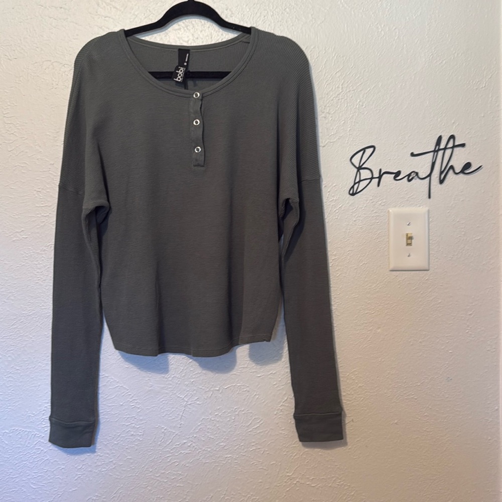 Bobi Los Angeles Textured Cotton Waist Length Thermal Henley